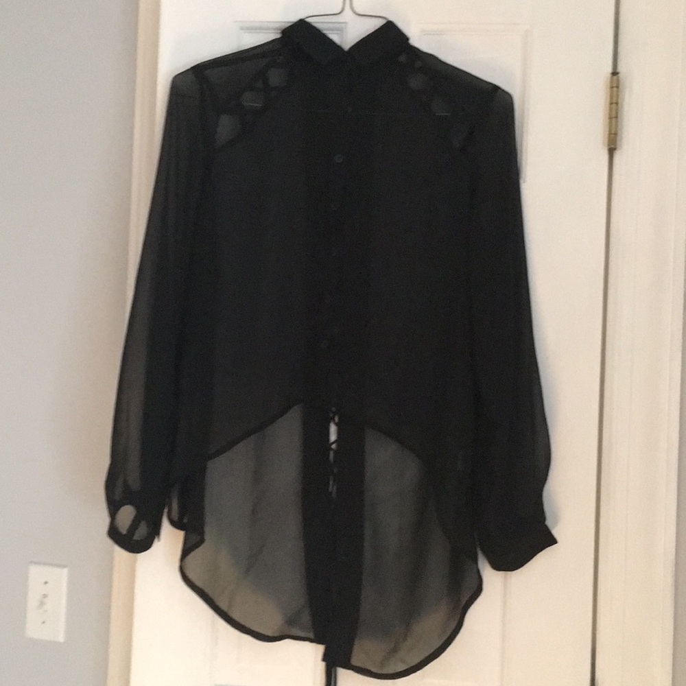Sheer black hi-lo shirt